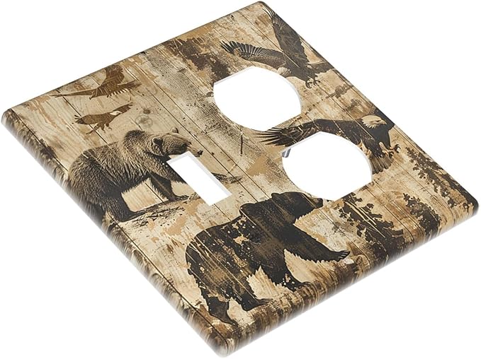 Wallplates Vintage Cabin Wildlife Animal Bear Eagle Forest 1 Toggle 1 Duplex Switch Plate Electrical GFCI Faceplate Decorative Light Switch Covers for Farmhouse Bedroom Decor