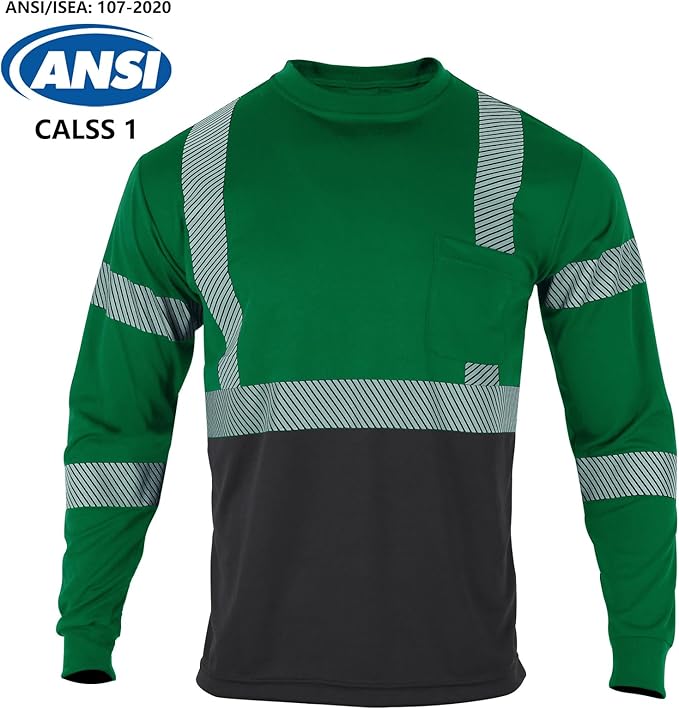 VENDACE Safety Reflective High Visibility Long Sleeve Shirts ANSI Class 3 Hi Vis Construction Work T Shirts for Men