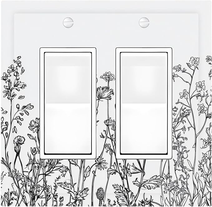 Decorative Outlet Covers Floral Wildflower Rustic Plant Leaves 2 Gang Double Gfci Rocker Electrical Wall Panels Light Switch Cover Plate For Farmhouse Cabin Decor