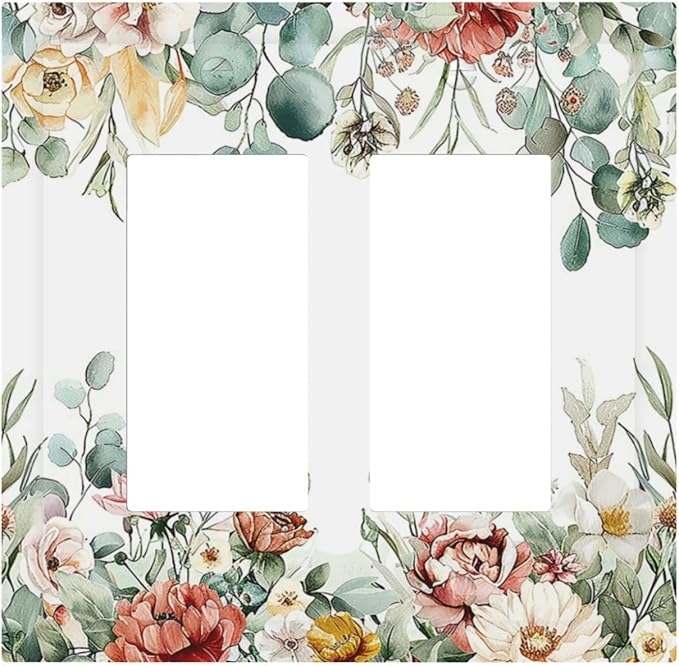 Decorative Outlet Covers Vintage Boho Floral Leaves Rustic Sage Botanical 2 Gang Double GFCI Rocker Electrical Wall Panels Light Switch Cover Plate for Bedroom Home Decor