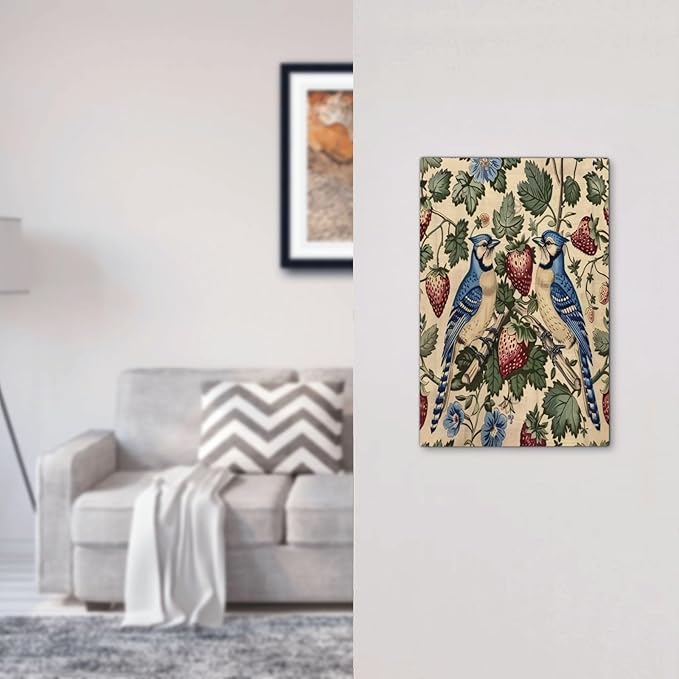 Light Switch Cover Plate Vintage Floral Bird Strawberry Thief William Morris 1 Gang No Device Blank Electrical Wall Plates Faceplate Decorative Switch Plate for Bedroom Home Decor