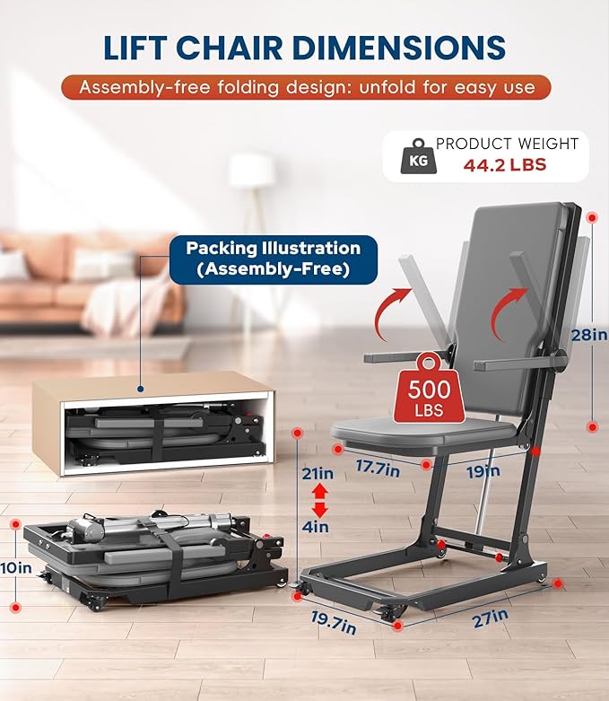 Electric Floor Lift Indoor Movable Chair Lift for Elderly Falls, Devices to Lift Elderly Off Floor with 4 Wheels, Lift Chair with Max Capacity 500 Lbs