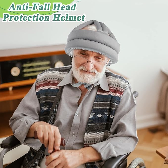 Woanger 2 Pcs Anti Fall Elder Head Safety Helmet for Adults Special Needs Thick Soft Protective Hat Adjustable Seniors Fall Prevention Head Protection Cap Elderly Helmet for Injury Protection (Gray)