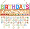 CHDITB Classroom Birthday Chart Wall Hanging(16”x7”), Colorful 3D Birthday Celebrations Calendar for Classroom Students Kids, Wooden DIY Teacher Gifts Reminder Tracker with 100 Tags