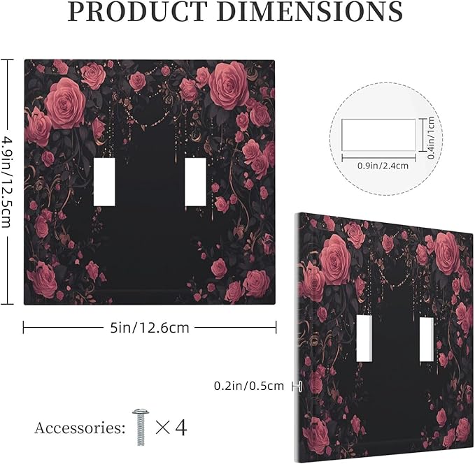 Decorative Switch Plates Dark Background Red Rose Leaf 2 Gang Double Toggle Outlet Light Switch Cover Wall Plate Electrical Faceplate for Bedroom living Room Decor