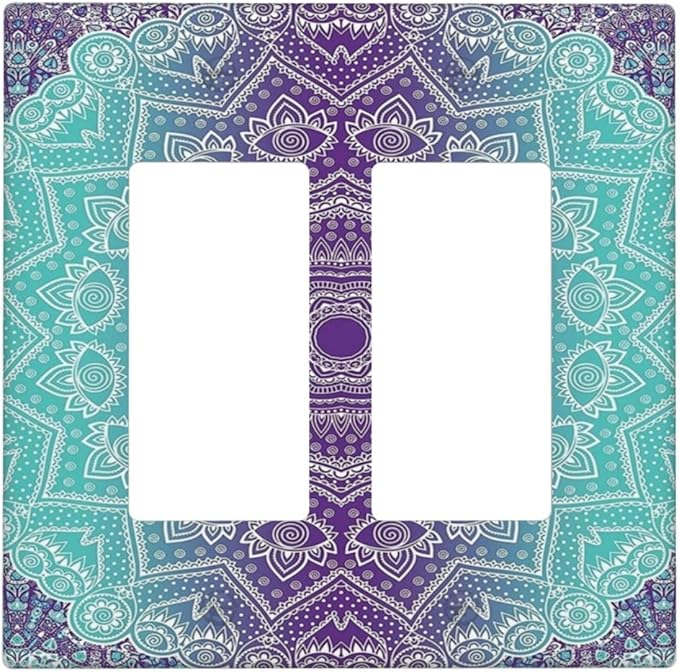 Outlet Covers Ombre Modern Mandala Floral Geometric 2 Gang Wall Plate Double Rocker Light Switch Cover Decorative GFCI Receptacle Cover Electrical Switchplate for Bathroom Bedroom Decor