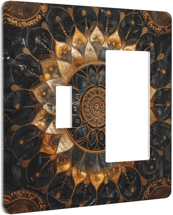 Cool Colorful Mandal Flowers Boho Floral Outlet Covers 1 Toggle 1 Rocker Combination Decorative Wall Plate Electrical Switch Plates Light Switch Cover Plate for Bed Room Living Room Decor