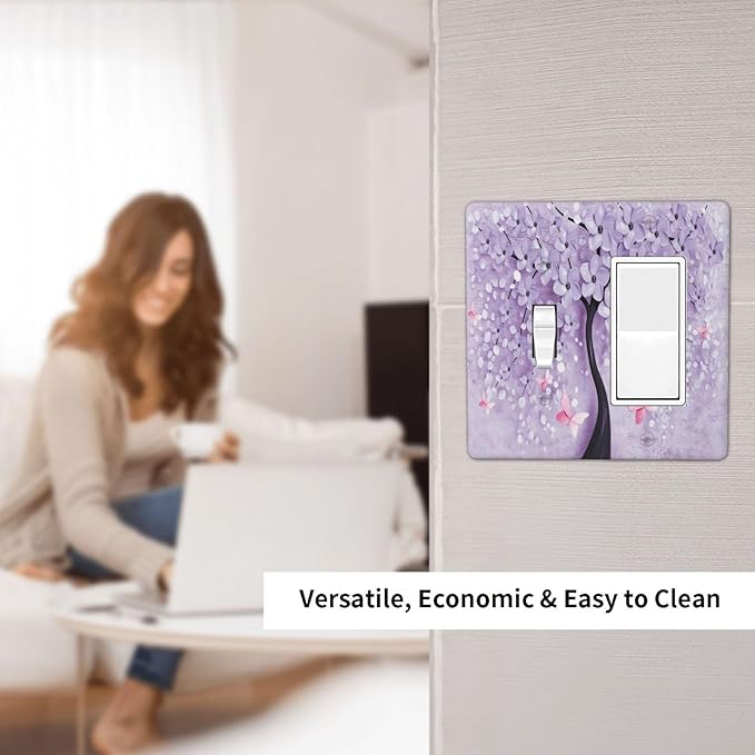 Light Switch Cover 3D Purple Tree 2 Gang Toggle Rocker Combo Wall Plates Decorative Switch Plates and Outlet Covers Receptacle Cover for Bathroom Bedroom Decor