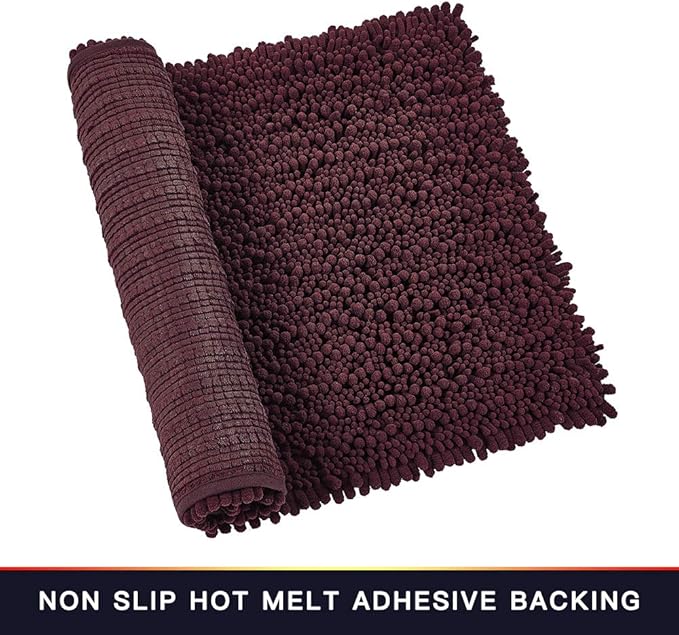 Walensee Bathroom Rug Non Slip Bath Mat (44x24 Inch Burgundy) Water Absorbent Super Soft Shaggy Chenille Machine Washable Dry Extra Thick Perfect Absorbant Best Large Plush Carpet for Shower Floor