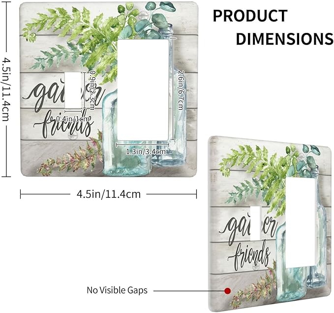 Light Switch Cover Watercolor Modern Flower 2 Gang Toggle Rocker Combo Wall Plates Floral Plant Wood Decorative Switch Plates and Outlet Covers Receptacle Cover for Farmhouse Bathroom Decor