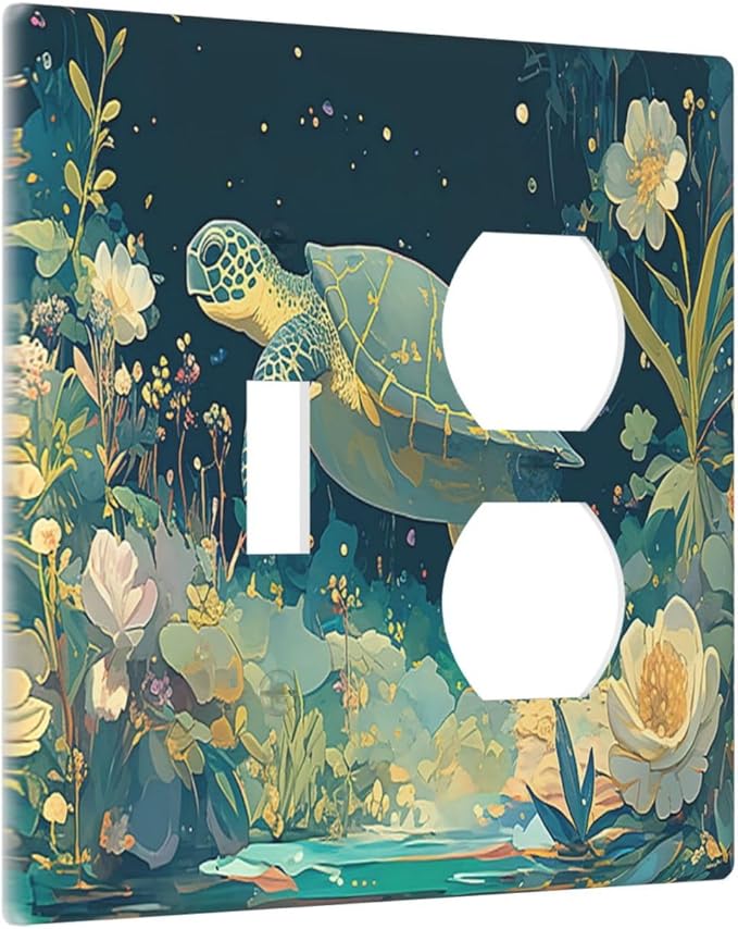 Wallplates Fantasy Sea World Sea Turtle Floral Plant 1 Toggle 1 Duplex Switch Plate Electrical GFCI Faceplate Decorative Light Switch Covers for Kids Room Nursery Decor