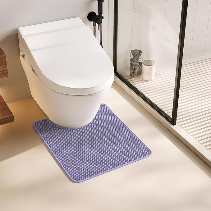 Toilet Rug, Thin Toilet Rugs U Shaped Washable Non Slip Absorbent Quick Dry Low Pile Toilet Mat, Lavender 20"x24" U Shape