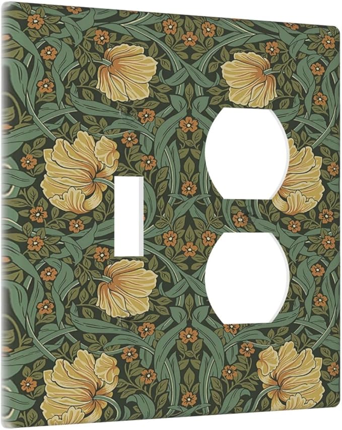 Wallplates William Morris Floral Vintage Flowers Pattern 1 Toggle 1 Duplex Switch Plate Electrical GFCI Faceplate Decorative Light Switch Covers for Bedroom living Room Decor