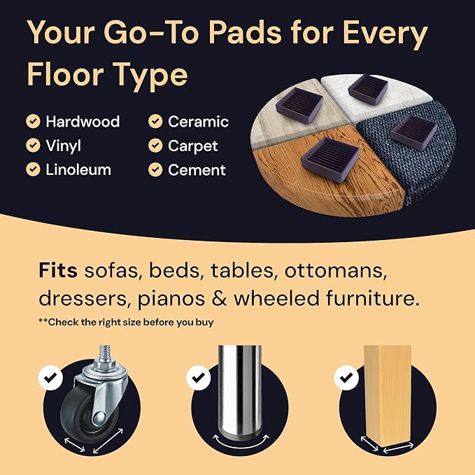 CasterMaster Non Slip Furniture Pads for Hardwood Floors - Circular (Brown, 3'' x 3'' - 4 Pack) - Round Furniture Cups & Chair Leg Floor Protectors for Scratch-Free Floors - Non Slip Caster Cups