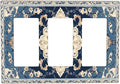 Decorative Outlet Covers Boho Beige Navy Blue Medallion 3 Gang Gfci Wall Plate Triple Rocker Light Switch Cover Plate Switch Plate Covers for Country Bathroom Bedroom Decor