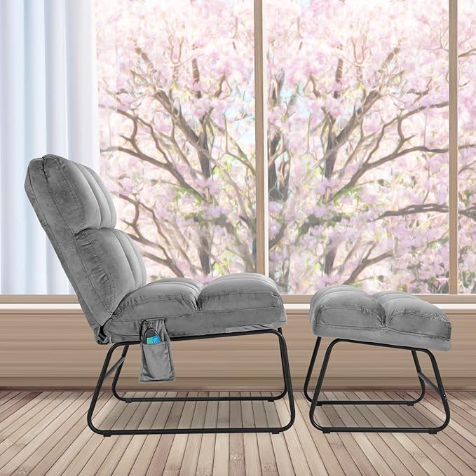 Giantex Massage Chair with Ottoman, 5 Vibration Modes & 4 Massage Motors, Velvet Fabric-Nice to Touch, Remote Control and Side Pocket, Electric Massage Sofa Couch for Living Room Bedroom