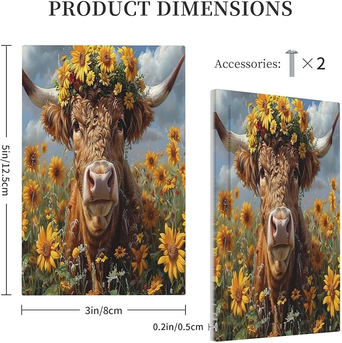 Light Switch Cover Plate Vintage Sunflower Highland Cow Rustic Art 1 Gang No Device Blank Electrical Wall Plates Faceplate Decorative Switch Plate for Bedroom Farmhouse Decor