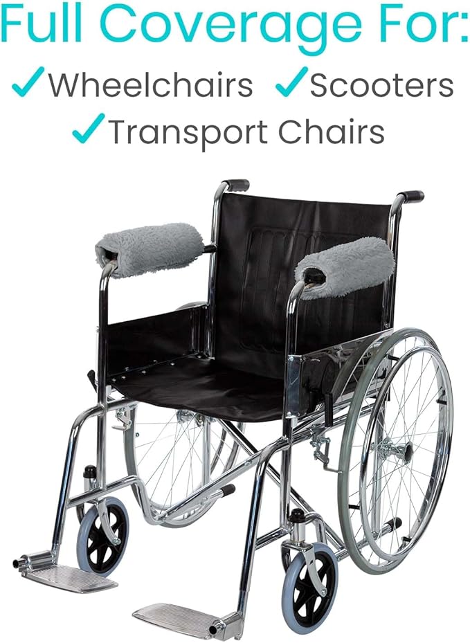 Vive Wheelchair Armrest Covers (Pair) - Memory Foam Sheepskin Accessories Pads for Transport Electric Wheel Chair Arm Rests - for Adults, Seniors, Handicapped - Soft Support Cushion for Mobility Aids