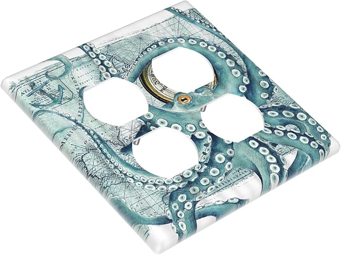Octopus Nautical Kraken Compass Anchor Outlet Covers 2-Gang Duplex Light Switch Cover Plate Decorative Gfci Wall Plate Electrical Receptacle Switch Plate Covers Plug Faceplate Bathroom Decor