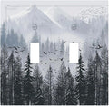 Misty Forest Nature Tree Mountain Birds Decorative Switch Plates 2 Gang Double Toggle Outlet Light Switch Cover Wall Plate Electrical Faceplate for Bed Room Living Room Decor