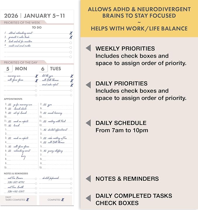Essential PRO 2026 Daily, Weekly & Monthly Planner, 8.5"x11": 14 Months (Nov 2025 - Dec 2026) Monthly Tabs,Daily Tracking,Notes Pages,Storage Pocket,Bookmark w Sticky Notes (Rainbow Petals)