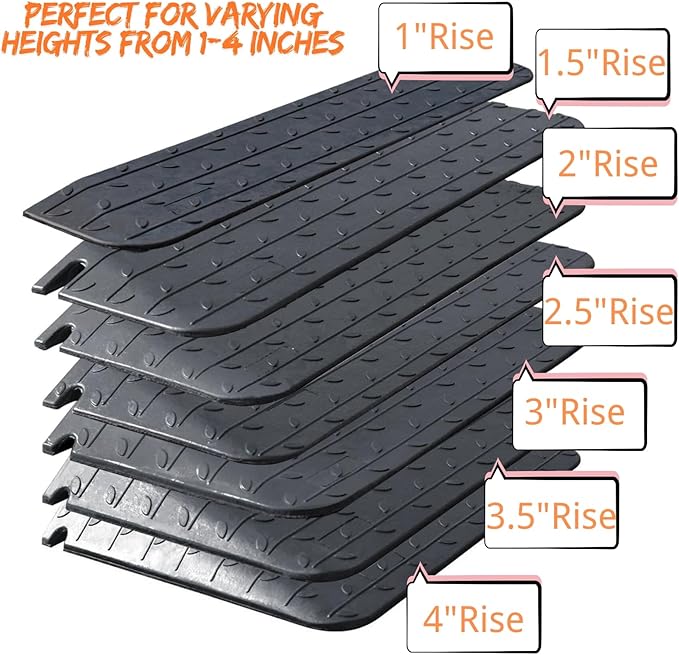Rubber Wheelchair Threshold Ramp, 1"/1.5"/2"/2.5"/3"/3.5"/4" Rise Options, Wheelchair Ramp 7000Lbs Load Capacity, Non-Slip Textured Surface for Wheelchairs, Scooters (3.5" Rise)