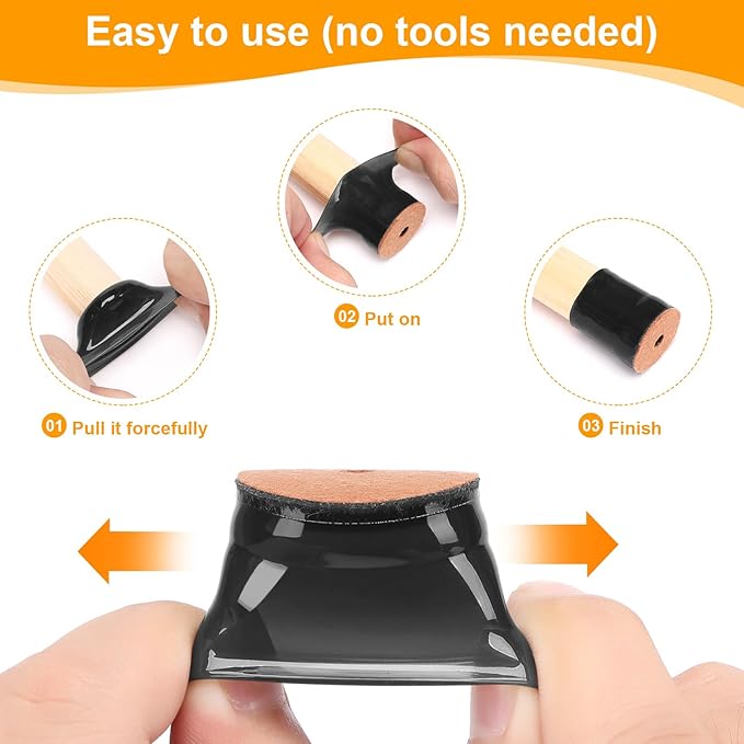 CHUNZEXI 32 Pack Chair Leg Floor Protectors for Hardwood Floors, Silicone Felt Covers Pads Caps, Protect Wood Furniture Feet Floors Noise Reduce and Scratch (Universal Small & Black)