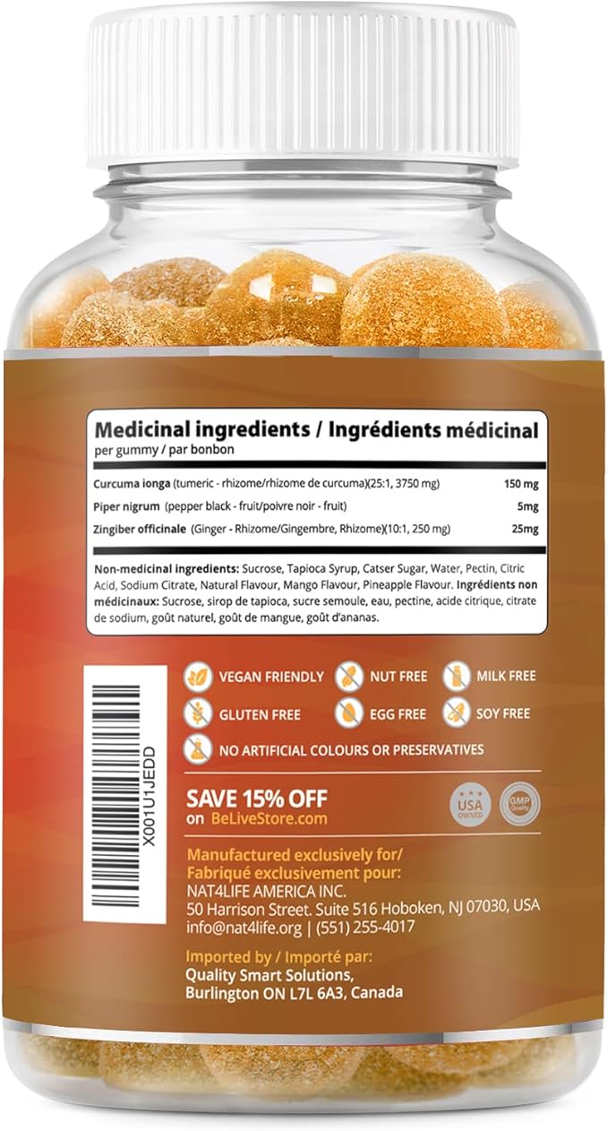 BeLive Turmeric Curcumin with Black Pepper & Ginger - 500 mg of Turmeric and Ginger Supplement for Immune Support, Healthy Skin, and Joint Health - Tropical Flavor | 3-Pack