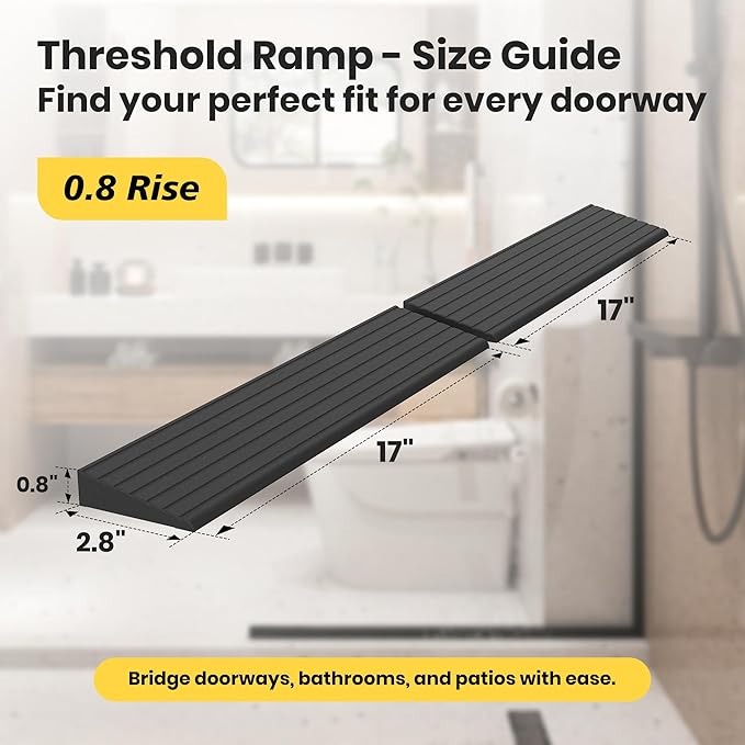0.8"H Rubber Threshold Ramps for Doorways, 2 PCS Modular Wheelchair Ramp, Door Threshold Ramp, Access Ramps for Wheelchairs, Walkers, Strollers, Sweepers, Bathrooms, Entryways, 2000LBS Capacity