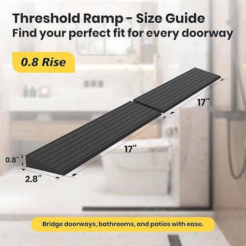 0.8"H Rubber Threshold Ramps for Doorways, 2 PCS Modular Wheelchair Ramp, Door Threshold Ramp, Access Ramps for Wheelchairs, Walkers, Strollers, Sweepers, Bathrooms, Entryways, 2000LBS Capacity