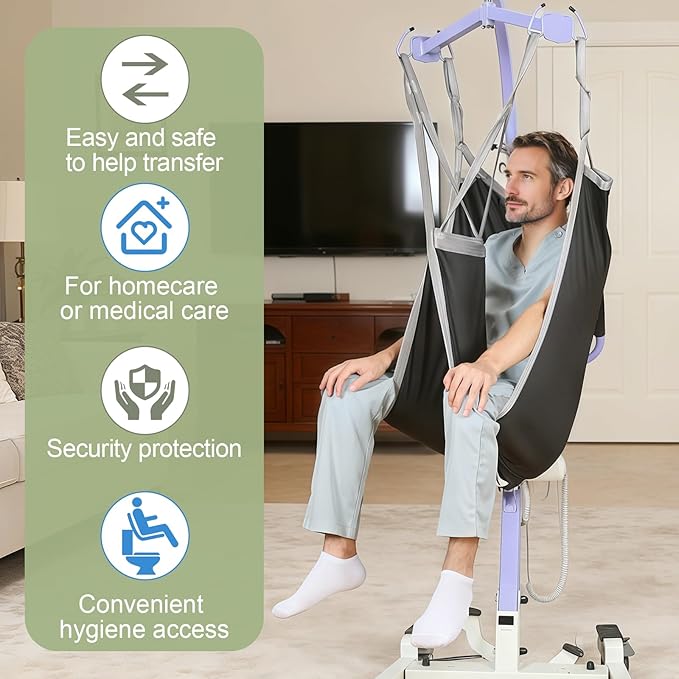 Patient Lift Divided Leg Sling – Heavy Duty 500 lbs Capacity, Easy Hygiene Access with Handles & Pocket, Machine Washable – Small/Medium/Large for Elderly, Disabled & Bariatric Care (Black, M)