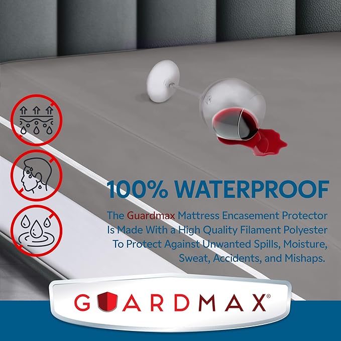 Guardmax Jersey Knitted Queen Zippered Mattress Encasement - Waterproof & Bed Bug Proof Mattress Protector - Comfortable, Soft, and Noiseless Zippered Bedding - Dust Mite Proof (60 x 80 x 12)