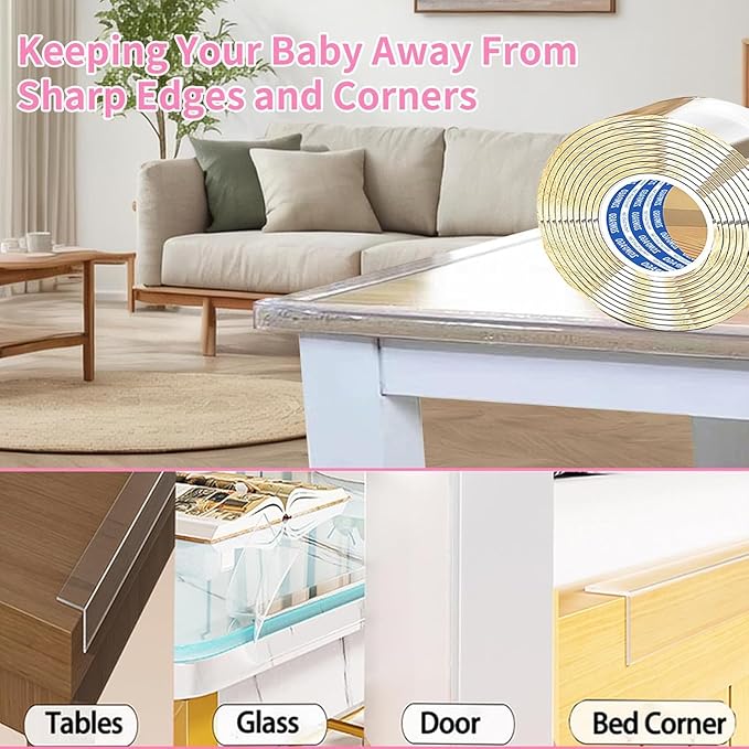 Clear Soft Corner Protectors for Furniture Strip 0.8in x3.28FT,2 Roll Sharp Edge & Table Bumper,Window Edge,Wall Protector,Soft Corner Guards Safe for Proof,Table Corner Protectors in Family