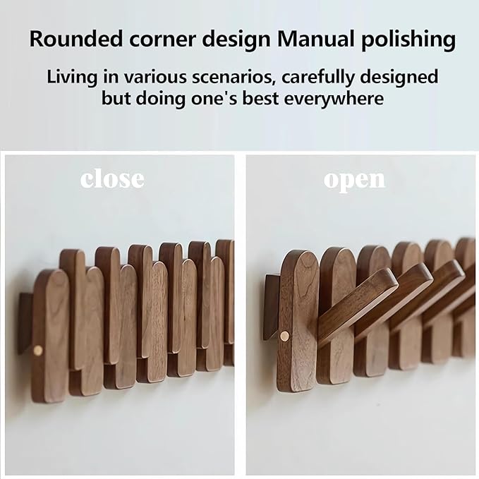 Wall Mounted Piano Key Hanger | Flip Style Hook | Entrance Wall Art Hook, Made of Oak Wood (3 Times Painted, 4 Times Polished) (Arc Beech, 4Hooks)