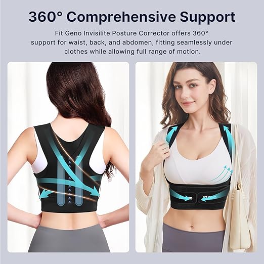 Fit Geno Posture Corrector for Women Invisilite: Invisible Lightweight Back Brace for Neck Shoulder & Upper Back Pain Relief - Improve Posture Correct Hunchback Slouching Under Clothes X-Large