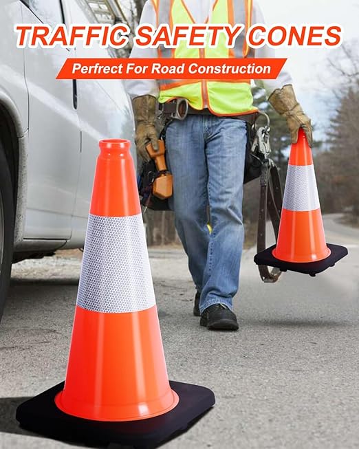 (360 Pack Pallet) BESEA 18 Inch Orange PVC Traffic Cones with Black Base, High-Visibility Reflective Parking Cones, Durable Construction Safety Cones for Roads, Worksites, and Parking Areas