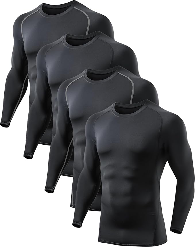 5 or 4 Pack Compression Shirts for Men Long Sleeve Athletic Base Layer Undershirt Gear T Shirt for Workout