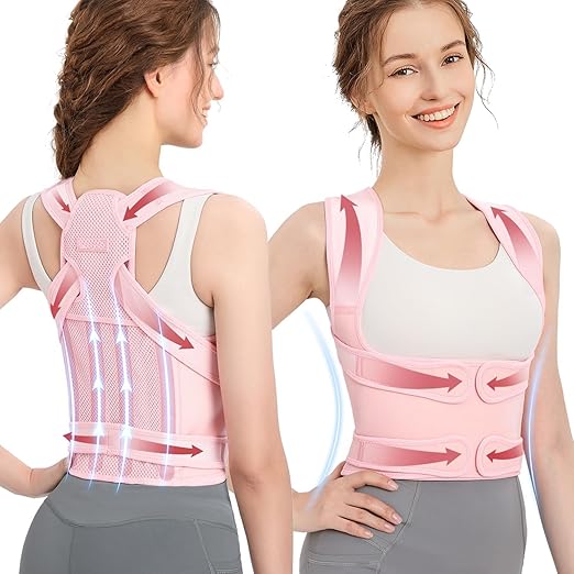 Posture Corrector for Women and Men, Adjustable Back Brace with Full Back Support, Shoulder Straightener for Spine Alignment, Kyphosis, Hunchback, Scoliosis, Lumbar, Spine, Pink (Large)