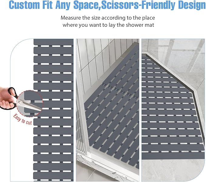 Shower Mat Non-Slip Bath Mat for Tub and Shower Stall,200+ Suction Cups with Drain Holes, Quick Dry Machine Washable, Extra Grip for Stand Up Showers, Bathroom Essentials 24x24 Inch (Light Grey)