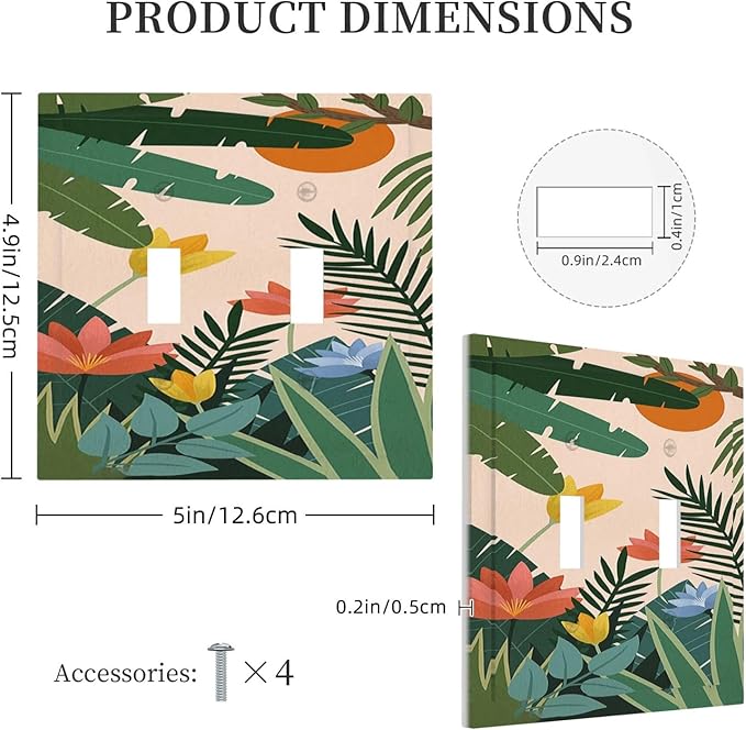 Decorative Switch Plates Boho Tropical Plant Floral Pattern 2 Gang Double Toggle Outlet Light Switch Cover Wall Plate Electrical Faceplate for Bedroom Cabin Decor