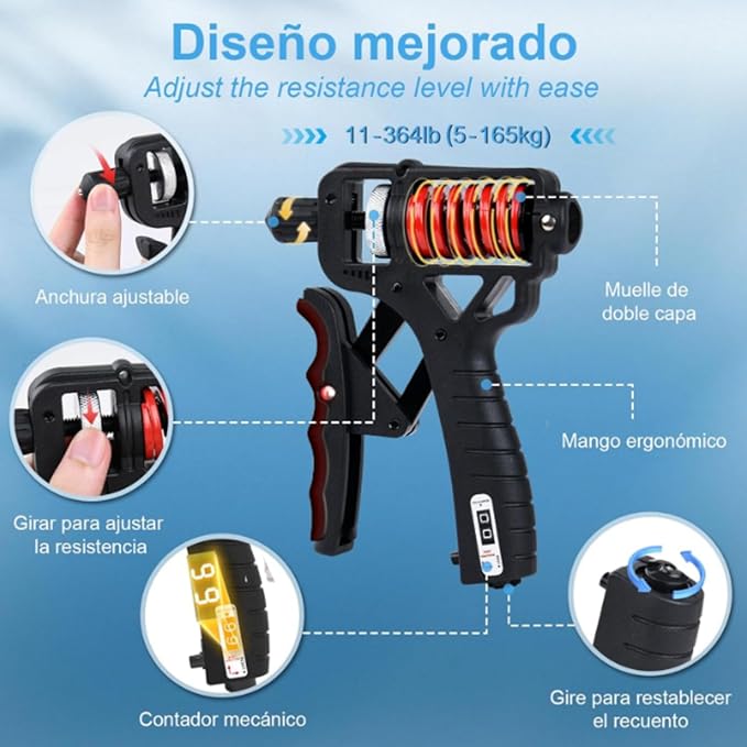 Grip strength trainer, Grip strength enhancer, Adjustable resistance 11-350 pounds (5-160 kilograms),Hand gripper strengthener can quickly strengthen the wrist, forearm and fingers, which is helpful for hand treatment and strength recovery