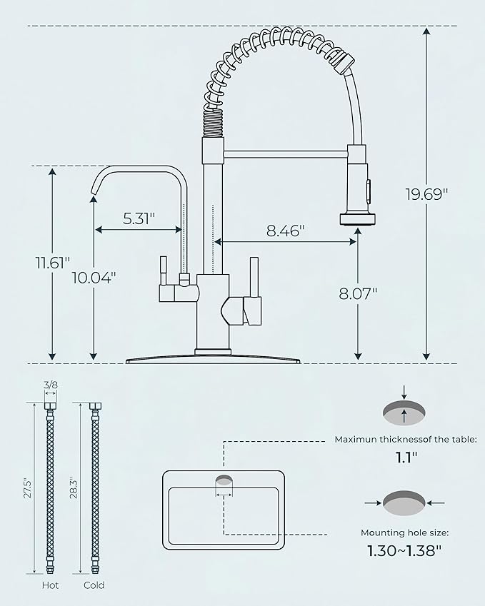 FORIOUS Black Kitchen Faucet with Purfied Water Filter, 2 in 1 Commercial Stainless Steel Pull Down Sink Faucet and Drinking Water Faucet 2 Handle for Pot Filler Kitchen Sink Farmhouse Bar