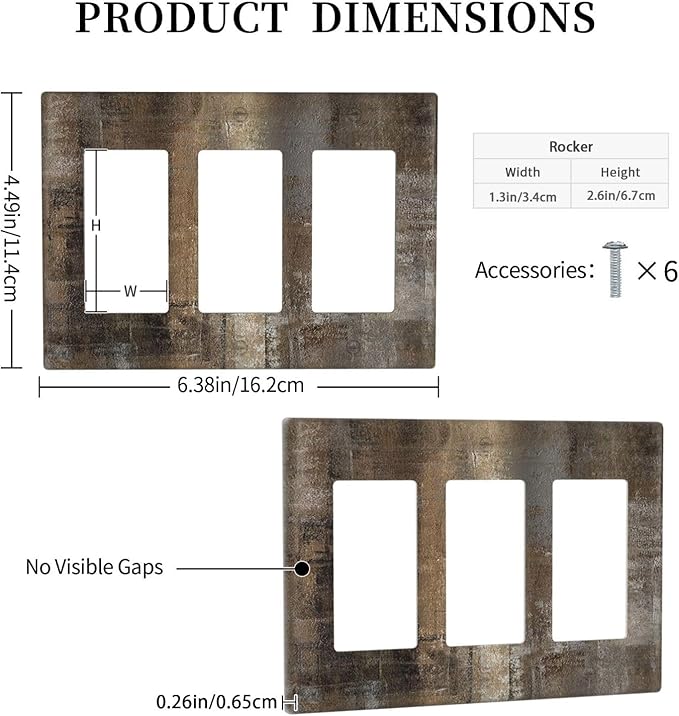 Light Switch Covers Old Vintage Copper Rustic Rusty Modern Tan Brown 3 Gang Rocker Electrical GFCI Decorative Triple Outlet Wall Plate Cover Switchplate for Farmhouse Cabin Decor