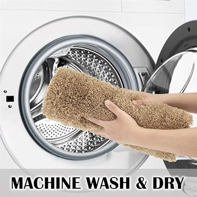 Suchtale Non Slip Bath Mat (20 x 32, Sand) Water Absorbent Soft Microfiber Shaggy Bathroom Rug Machine Washable Thick Plush Shower Mat