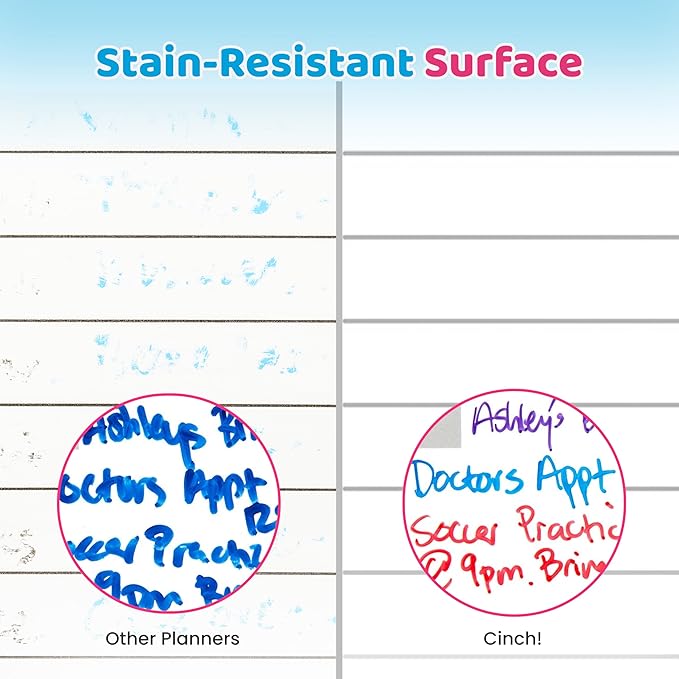 Cinch! 19x13-Inch Magnetic Whiteboard for Fridge - Weekly Calendar and Meal Planner - Stain Resistant Dry Erase Board with 4 Fine Tip Markers and Eraser - Magnetic Weekly Planner for Easy Scheduling
