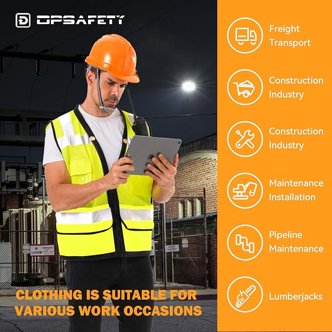 Reflective Safety Vest - Heavy Duty Surveyor Vest - Hi Vis, ANSI/ISEA Standard Rated - Men＆Women's (Lime, L)