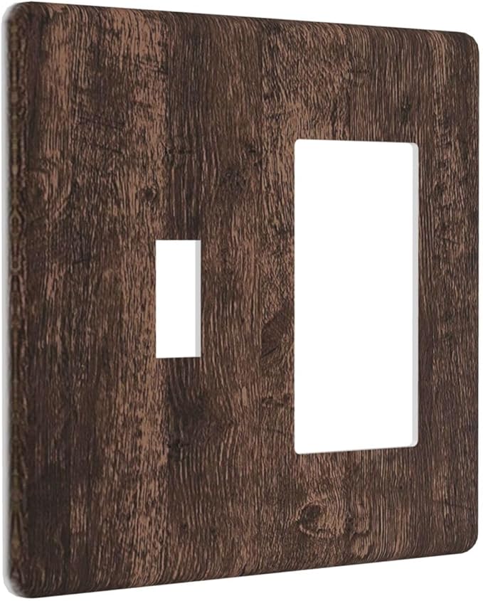 Outlet Covers Rustic Dark Brown Wood Grain 1 Toggle 1 Rocker Combination Decorative Wall Plate Electrical Switch Plates Light Switch Cover Plate for Farmhouse Bedroom Decor