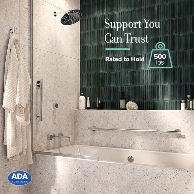 Gatco 896 Latitude II Grab Bar, 48 Inch, Chrome/ADA Compliant Wall Mount Stainless Steel 48" Safety Grab Bar for Bathroom