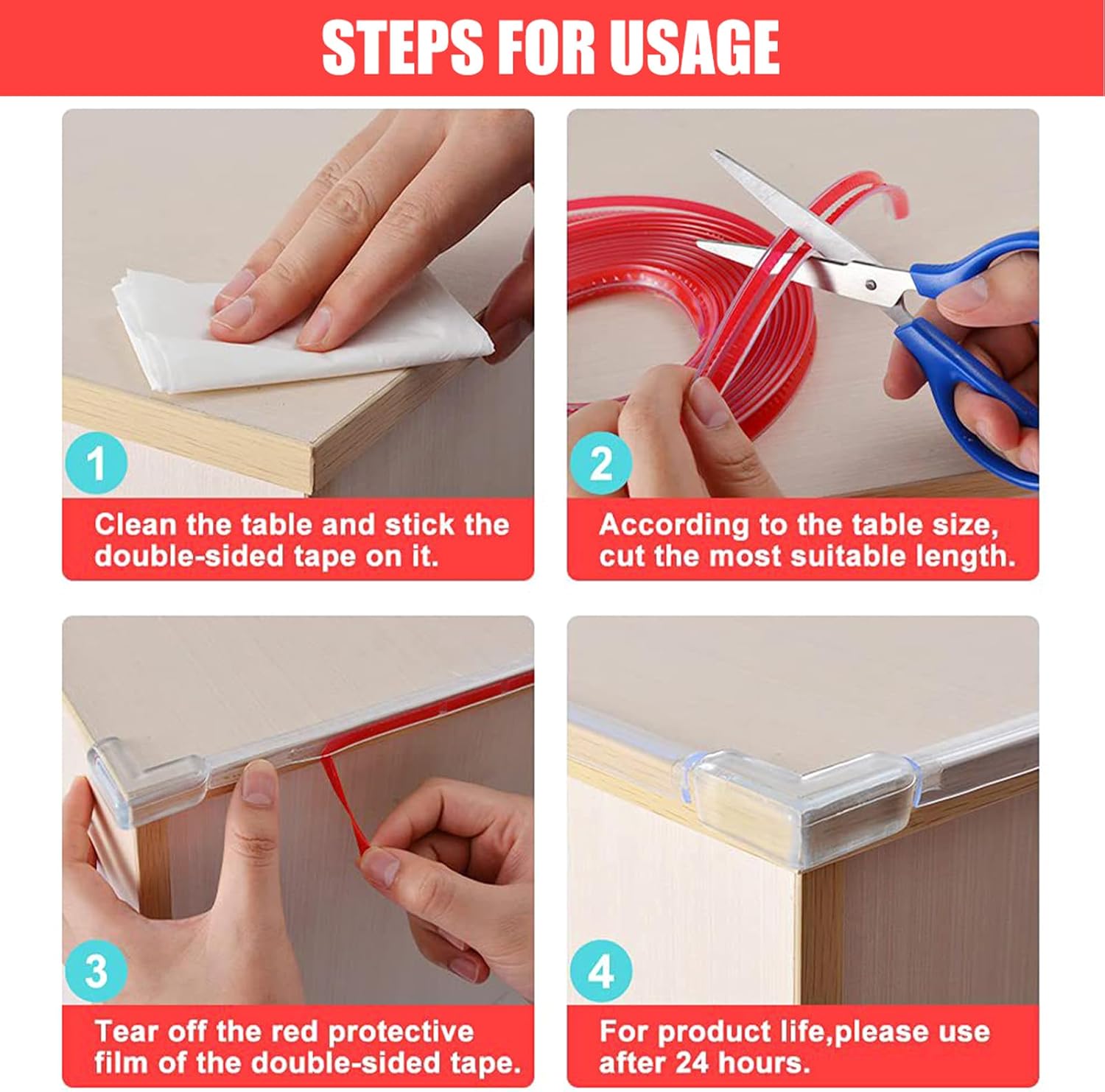 Baby Proofing, Edge Protector Strip Clear, 20 FT Silicone Soft Corner Protectors for Baby with Upgraded Pre-Taped Strong Adhesive, Edge Protectors for Sharp Corners for Cabinets, Drawers(4 Corners)