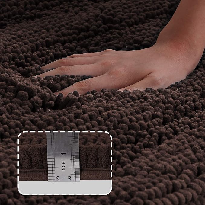 Turquoize Chenille Bath Rugs Non Slip Shaggy Extra Soft and Absorbent Area Rug, 20"x 32", Brown